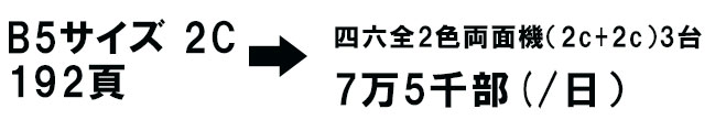 B5サイズ 2C 192頁を四六全2色両面機（2c+2c）3台7万5千部(/日）